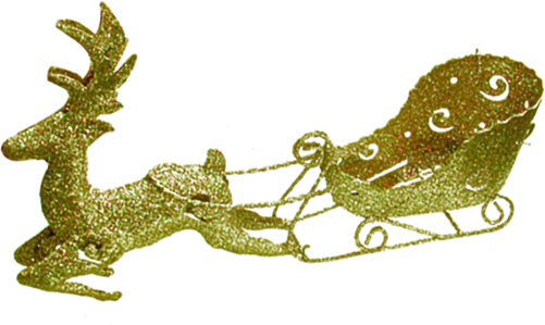 [XQ005-GD] 21 x 35cm Metallic Reindeer with Sleigh - Gold