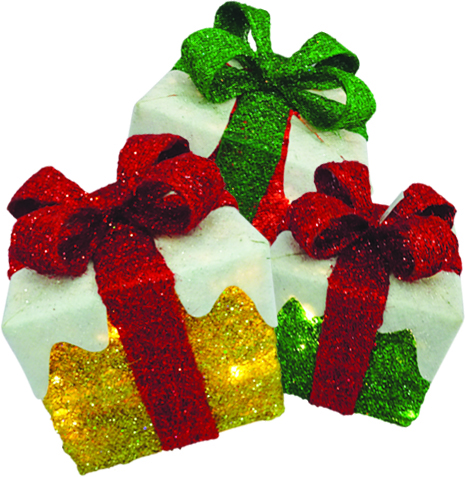 [XQ035] 15, 20, 25cm Light-up Snowy Gift Box Set - Gold/Red/Green