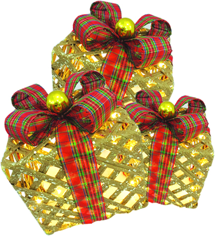 [XQ038] 15, 20, 25cm Light-up Gift Box Set - Natural/Tartan
