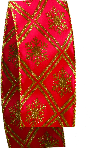 [YY009] 6.3cm x 9.1m Satin Ribbon with Glitter - Red/Gold