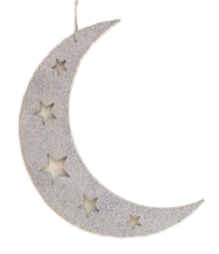 [RM107] 28cm Glittered Acrylic Crescent with Stars Cutout - Silver