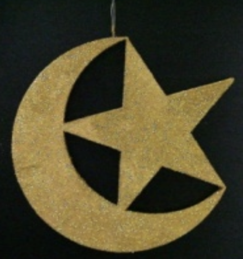 [RM120] 28cm Hanging Glittered Acrylic Crescent and Star - Gold