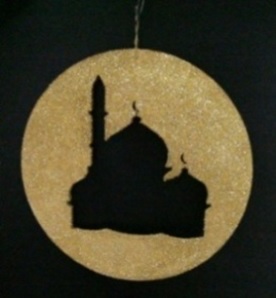 [RM125] 38cm Glittered Moon with Mosque Cut Out - Gold
