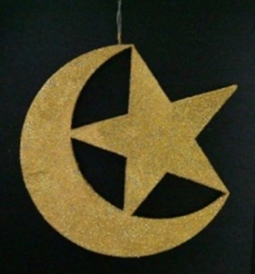 [RM121] 38cm Hanging Glittered Acrylic Crescent and Star - Gold