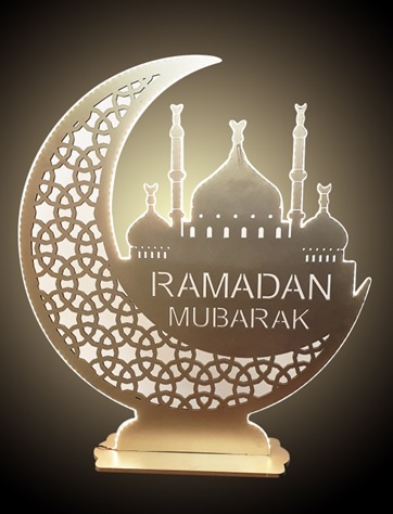 [RM186-LED] 1m Illuminated Mashrabiya Wooden Crescent/Mosque with Ramadan Mubarak