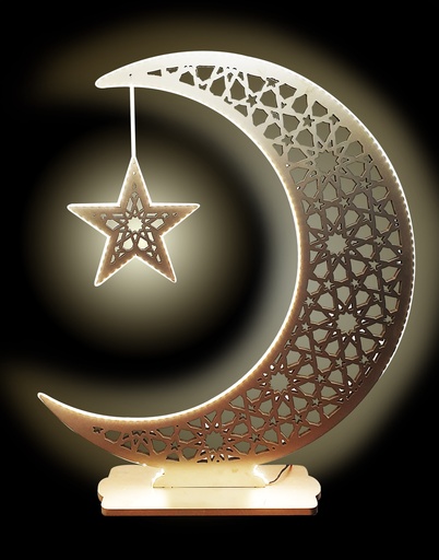 [REF159-100-LED] 100cm Illuminated Crescent with Star Centerpiece