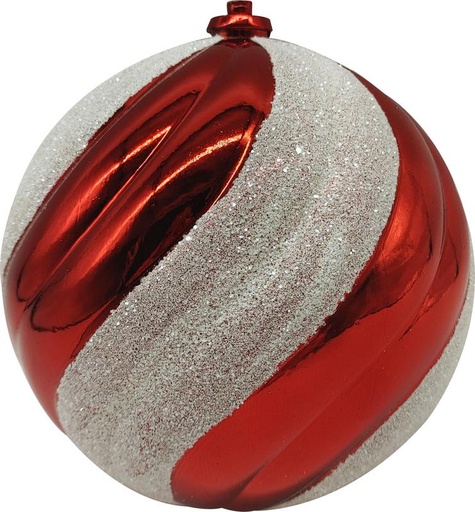 [GT030-R] 15cm Glittered Swirl Ball - Red/White