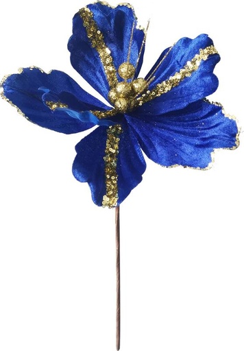 [HQ001-B] 24cm Sequined Magnolia - Blue