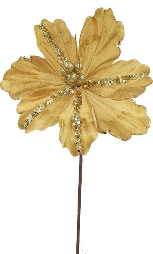 [HQ001-GD] 24cm Sequined Magnolia - Gold