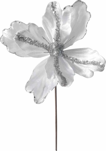 [HQ001-W] 24cm Sequined Magnolia - White