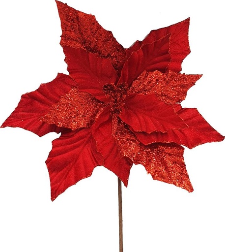 [HQ004-R] 33cm Glittered Poinsettia - Red