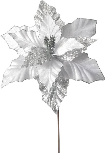 [HQ004-W] 33cm Glittered Poinsettia - White