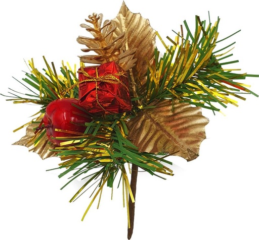 [HQ007-GDR] 14cm Christmas Pick - Gold/Red