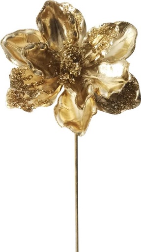 [HQ010-GD] 20cm Sequined Magnolia - Gold