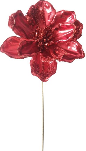 [HQ010-R] 20cm Sequined Magnolia - Red