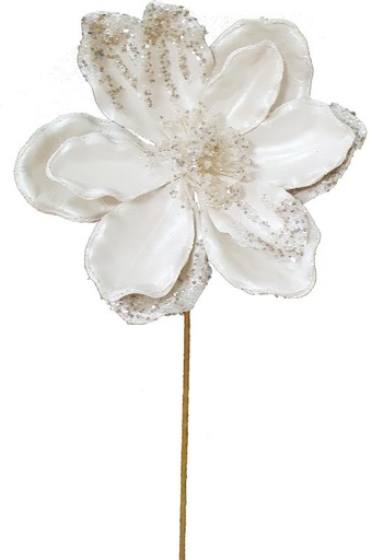 [HQ010-W] 20cm Sequined Magnolia - White