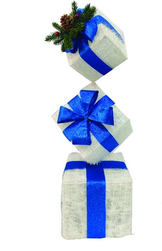[OM097] 15cm, 20cm, 25cm Stack of Gift Boxes - White w/ Blue Bow