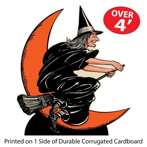 [00952] Vintage Halloween Witch & Moon Stand Up. Size: 4' 2" x 3' 7 3/4"