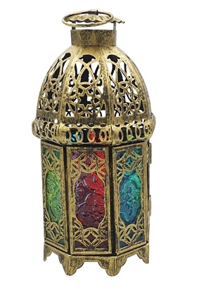 [RM189] 20cm Height Black Brush Gold Lantern with color mirror.