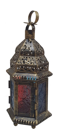 [ZJ004] 21cm Brushed Lantern with Coloured Glass