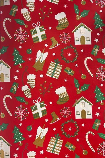 [LI055] 10m x 70cm Printed Gift Wrap - Red