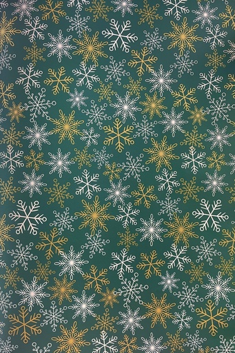 [LI070] 10m x 70cm Printed Gift Wrap - Green/Gold/White