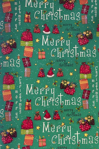 [LI071] 10m x 70cm Printed Gift Wrap - Green/Multicolour