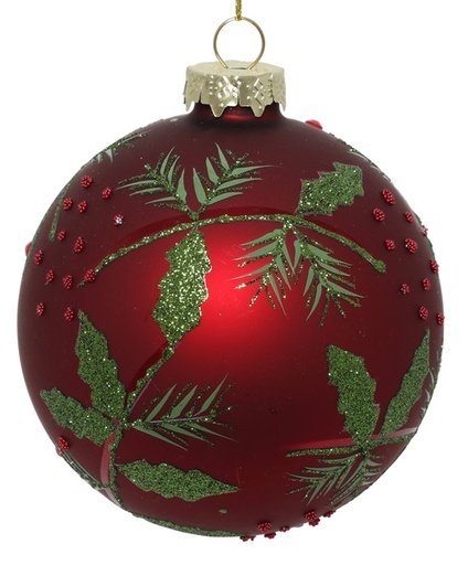 [DS007] 10cm Glittered Glass Ball - Red/Green