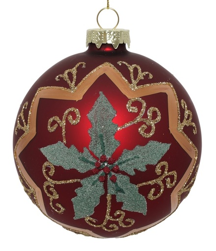 [DS009] 10cm Glittered Glass Ball - Red/Multicolour