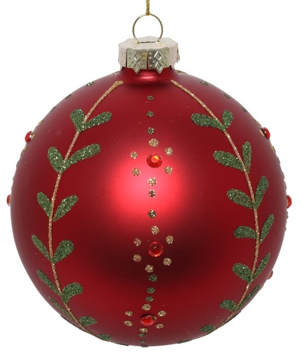 [DS010] 10cm Glittered Glass Ball - Red/Green/Gold