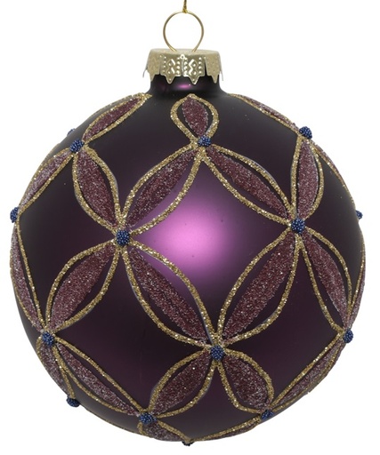[DS011] 10cm Glittered Glass Ball - Purple/Gold