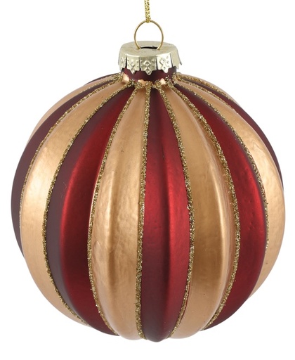 [DS013] 10cm Ridged Glass Ball - Gold/Red