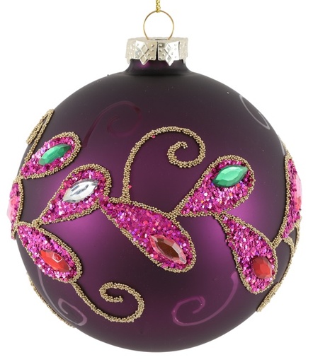 [DS014] 10cm Glittered Glass Ball - Purple/Multicolour