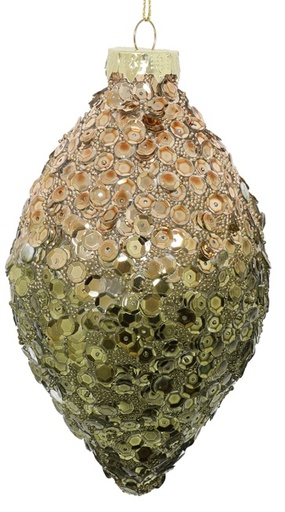 [DS015] 13cm Sequined Glass Drop - Green/Gold