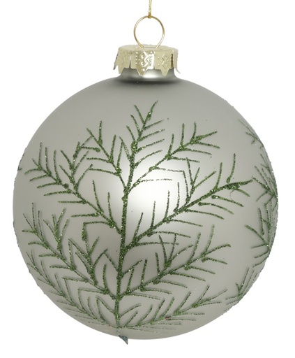 [DS017] 10cm Glittered Glass Ball - Silver/Green