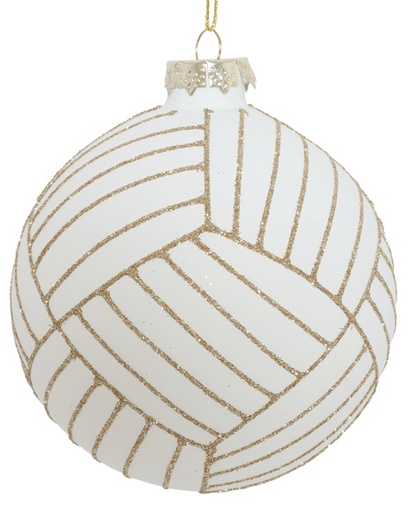 [DS019] 10cm Glittered Glass Ball - White/Gold