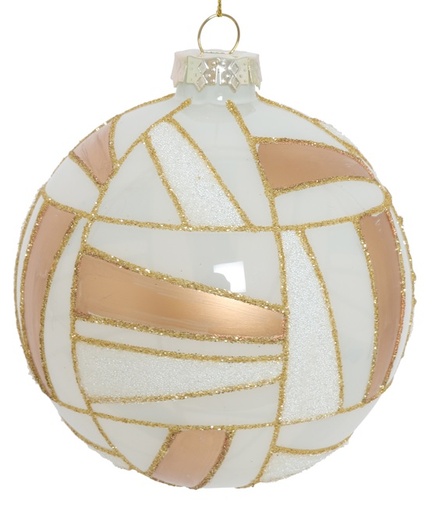 [DS021] 10cm Glittered Glass Ball - White/Gold