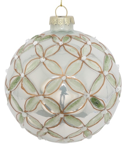 [DS027] 10cm Studded Glass Ball - White/Gold/Green