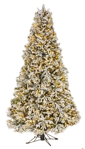[DE019-10GT] 10' (3m) Pre-lit Flocked Tree - Snowy, 800 LED Lights, 175cm bottom diameter