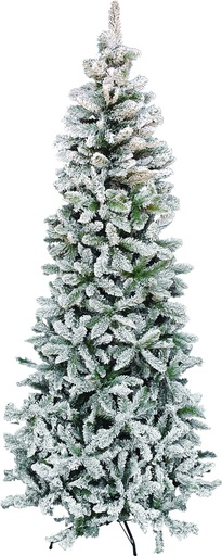 [DE015-08GT] 8' (2.4m) Flocked Slim Tree - Snowy, 1097 tips