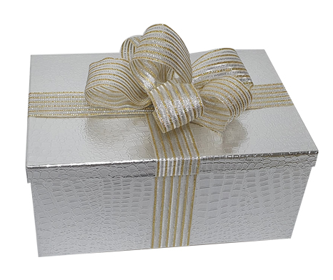 [AB014-S] L: 22-31, W:16-22, H: 8-12 cm Gift Boxes with Ribbon - Silver/Gold