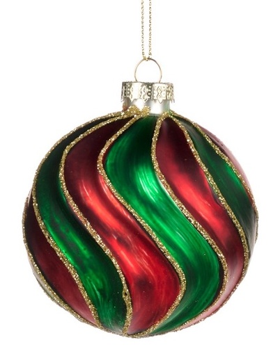 [GW015-A] 8cm Swirl Stripe Glass Ball - Red/Green/Gold