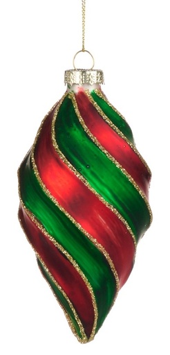 [GW015-B] 12cm Swirl Stripe Glass Teardrop - Red/Green/Gold