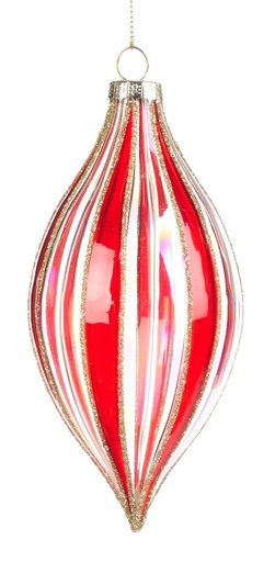 [GW019-B] 13cm Glittered Stripe Glass Teardrop -Red/Gold