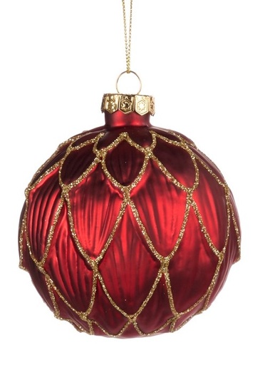 [GW023-A] 8cm Petal Glass Ball - Red/Gold