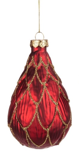 [GW023-B] 12cm Petal Glass Teardrop - Red/Gold