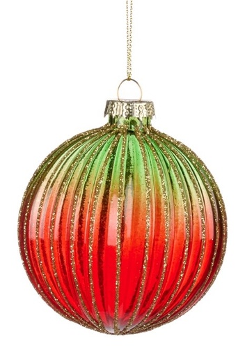 [GW024-A] 8cm Ribbed Gradient Glass Ball - Red/Green/Gold
