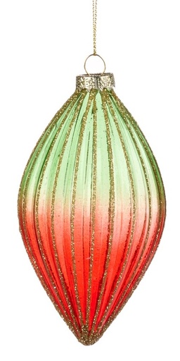[GW024-B] 12cm Ribbed Gradientl Glass Teardrop - Red/Green/Gold