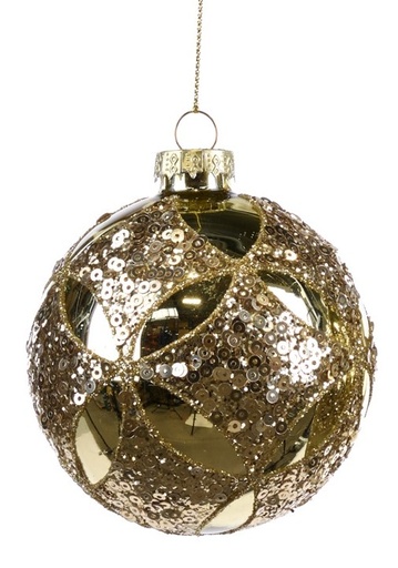 [GW026-A] 8cm Sequined Glass Ball - Gold