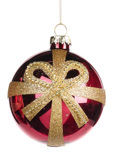 [GW027-A] 8cm Glittered Glass Ball - Red/Gold